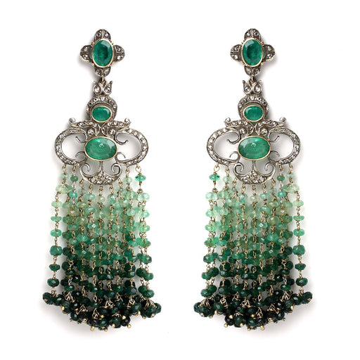 18k Gold Uncut Diamond and Emerald Raina Earrings
