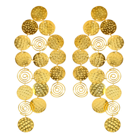 Gold 18k gold circular disc drop earrings