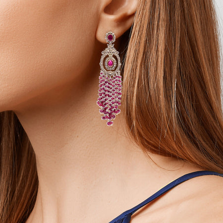 18k Gold Multi-Strand Ruby and Uncut Diamond Earring