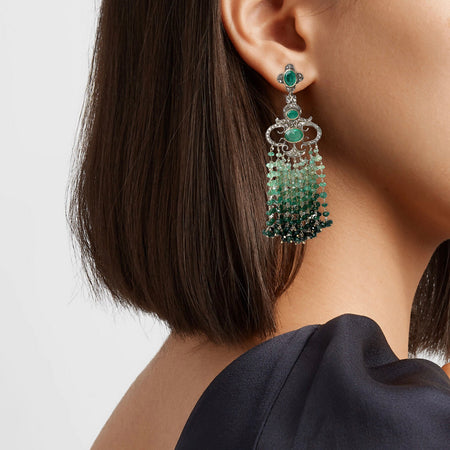 18k Gold Uncut Diamond and Emerald Raina Earrings