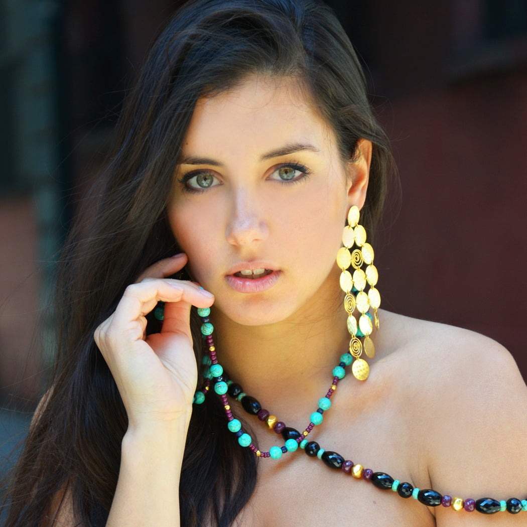 Gold 18k gold circular disc drop earrings