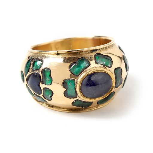 Gold Blue Sapphire and Emerald Ring