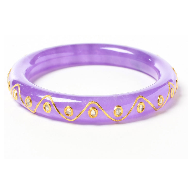 Lavender jade bangle with uncut diamonds and 22K gold detailing