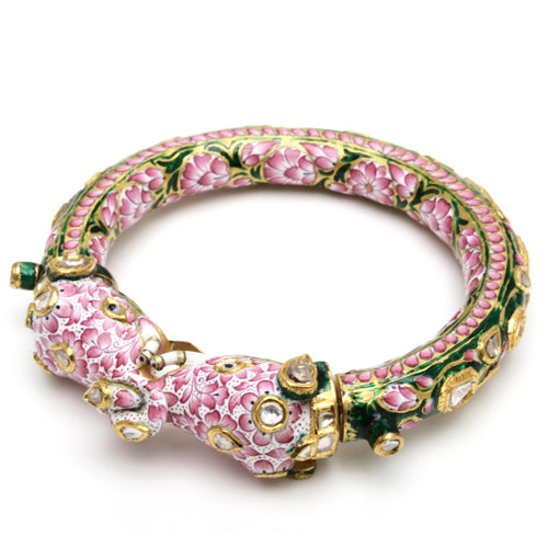 22K gold bangle with diamonds and enamel detailing