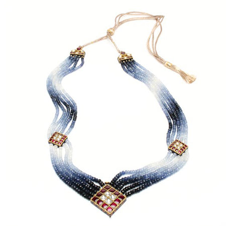 22k gold 5 strand necklace with shaded blue sapphires and white sapphir