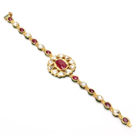 22k Gold bracelet with uncut diamonds and rubies