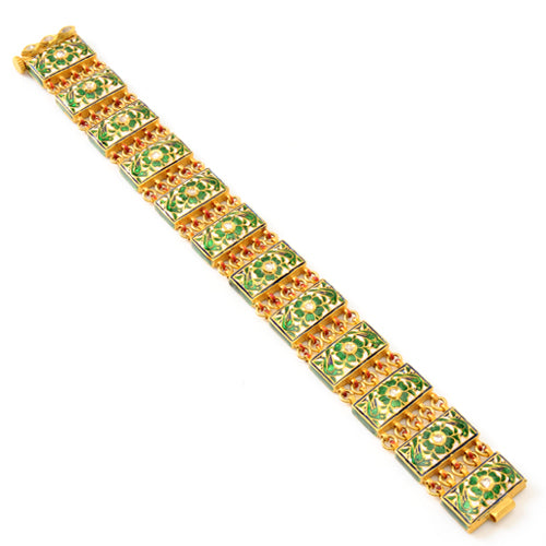 22K gold bracelet with enamel detailing and uncut diamonds