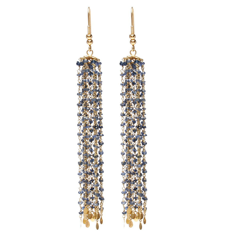 18k Gold Blue Sapphire Multi-Strand Earrings
