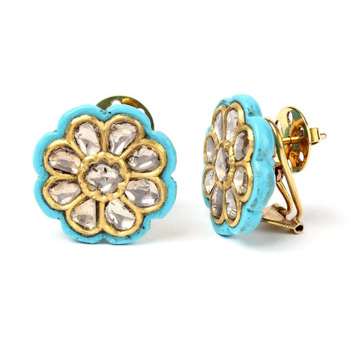 22k Gold Uncut Diamond and Turquoise Benazir Earrings