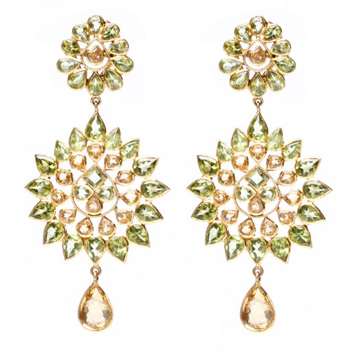 14k Gold Peridot and Citrine Misaal Earring