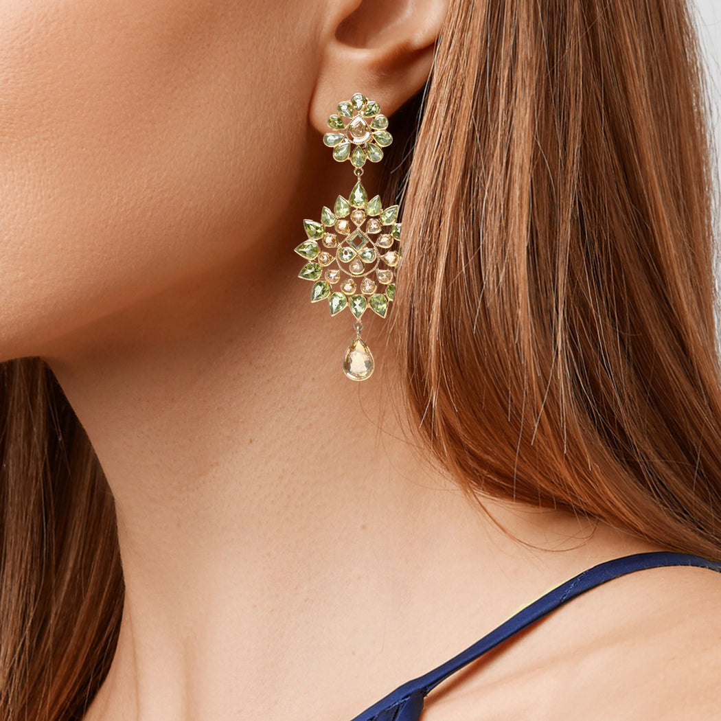 14k Gold Peridot and Citrine Misaal Earring
