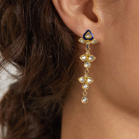 22k Gold Uncut Diamond Blue Qaifa Earrings