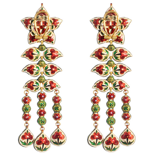 22k gold post earring with uncut diamonds and enamel detail on back