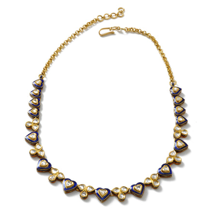22k Gold and Uncut Diamond Blue Qaifa Necklace