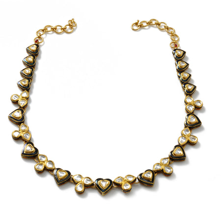 22k Gold and Uncut Diamond Black Qaifa Necklace