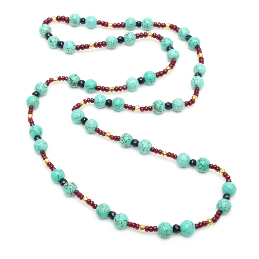 18k Gold Sapphire Ruby and Turquoise Najma Necklace